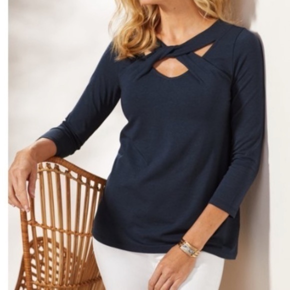 Soft Surroundings Cerulean crossover keyhole stretch top burgundy M - Picture 8 of 8